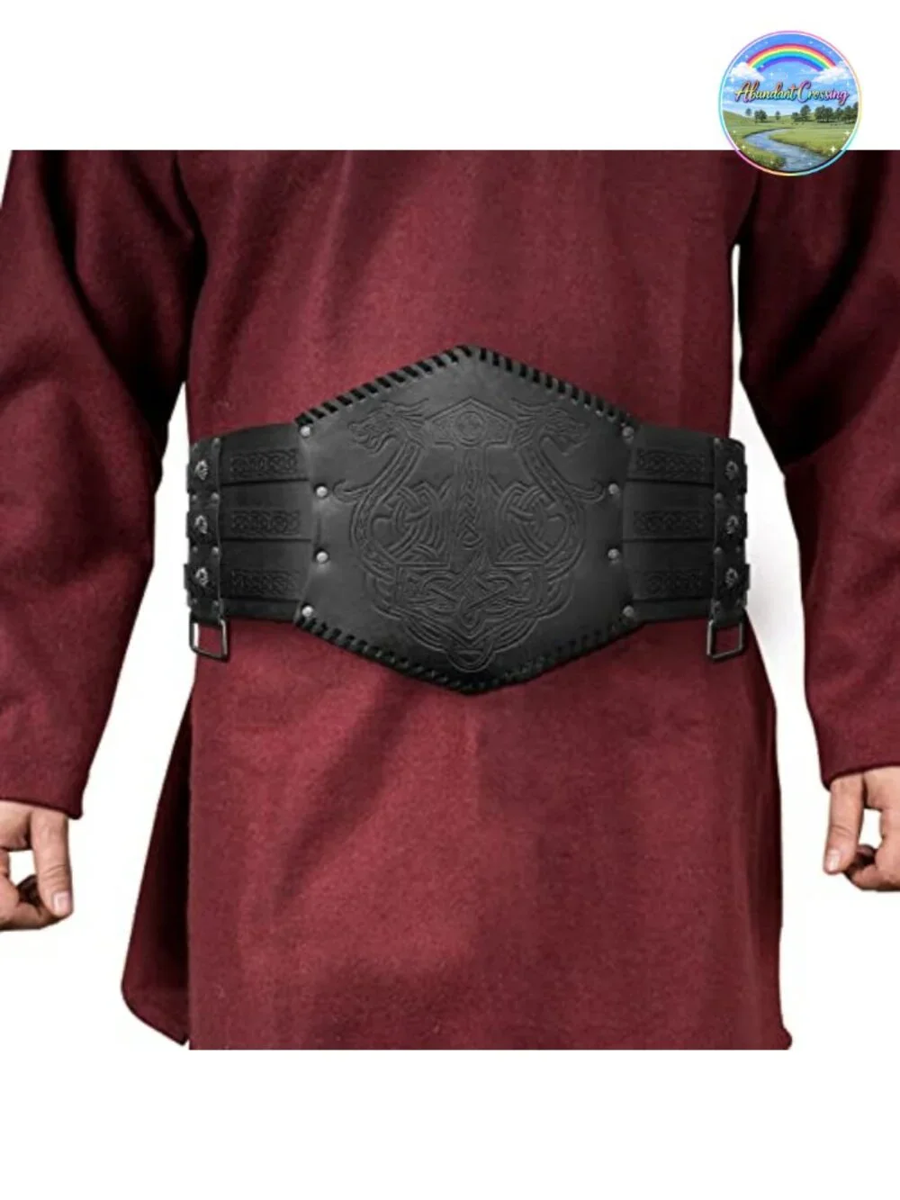 Viking Embossed Waist Armor Faux Leather Wide Belt Medieval Knight Corset